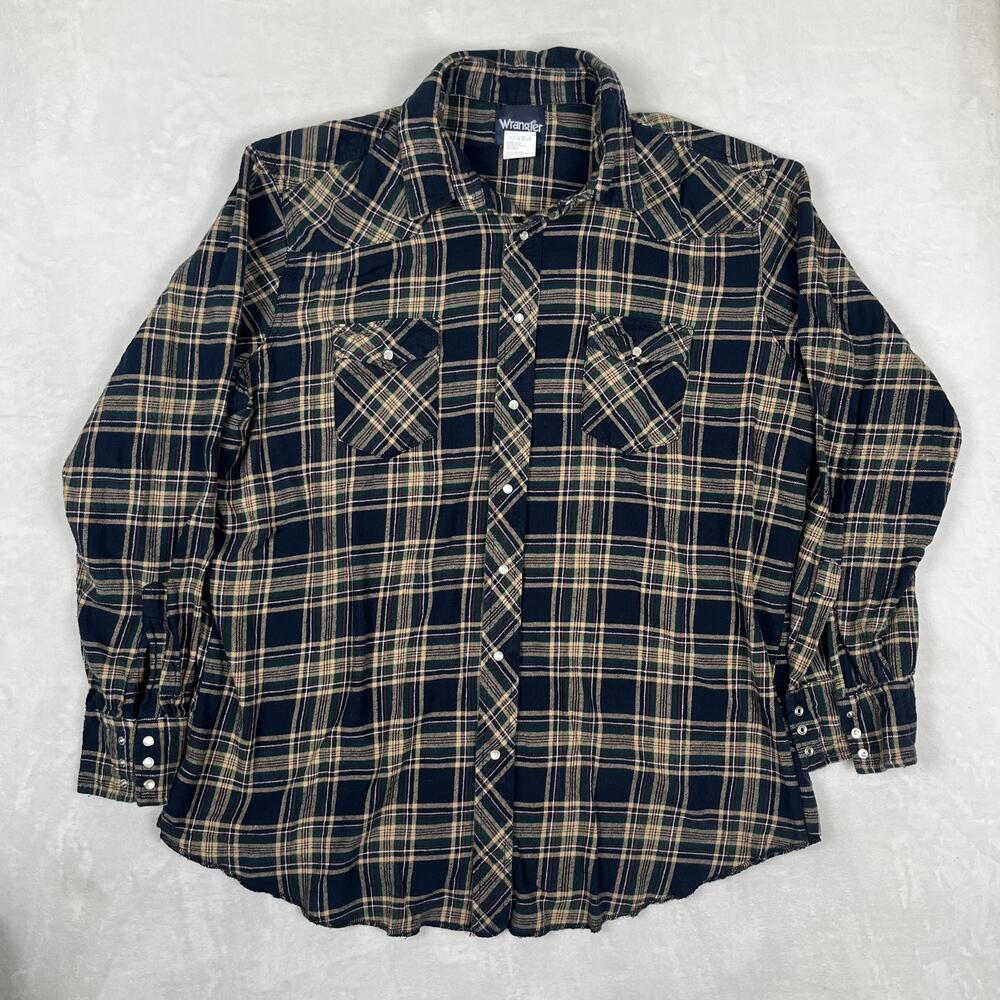 Wrangler Shirt Mens 3XLT Big Tall Blue Plaid Flannel Long Sleeve Western Snap